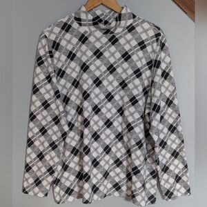 Karen Scott Monochrome Plaid Long‎ sleeve  Top - Women's 2X